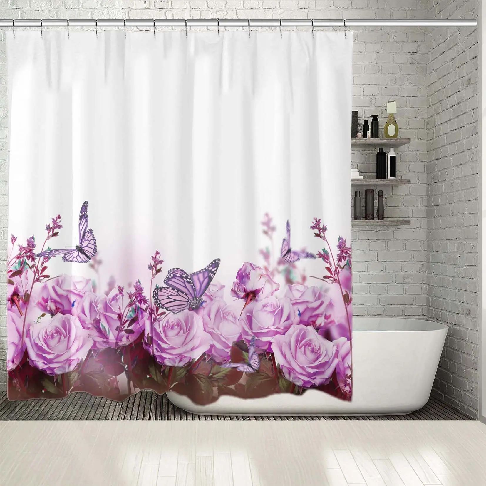 Занавеска для душа с розами и бабочками классический цветочный сад летние цветы