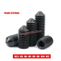 m2 5 m3 m4 m5 m6 m8 m10 m12 hex hexagon socket set screws cone point grub screw din 914 grade 12 9 steel black