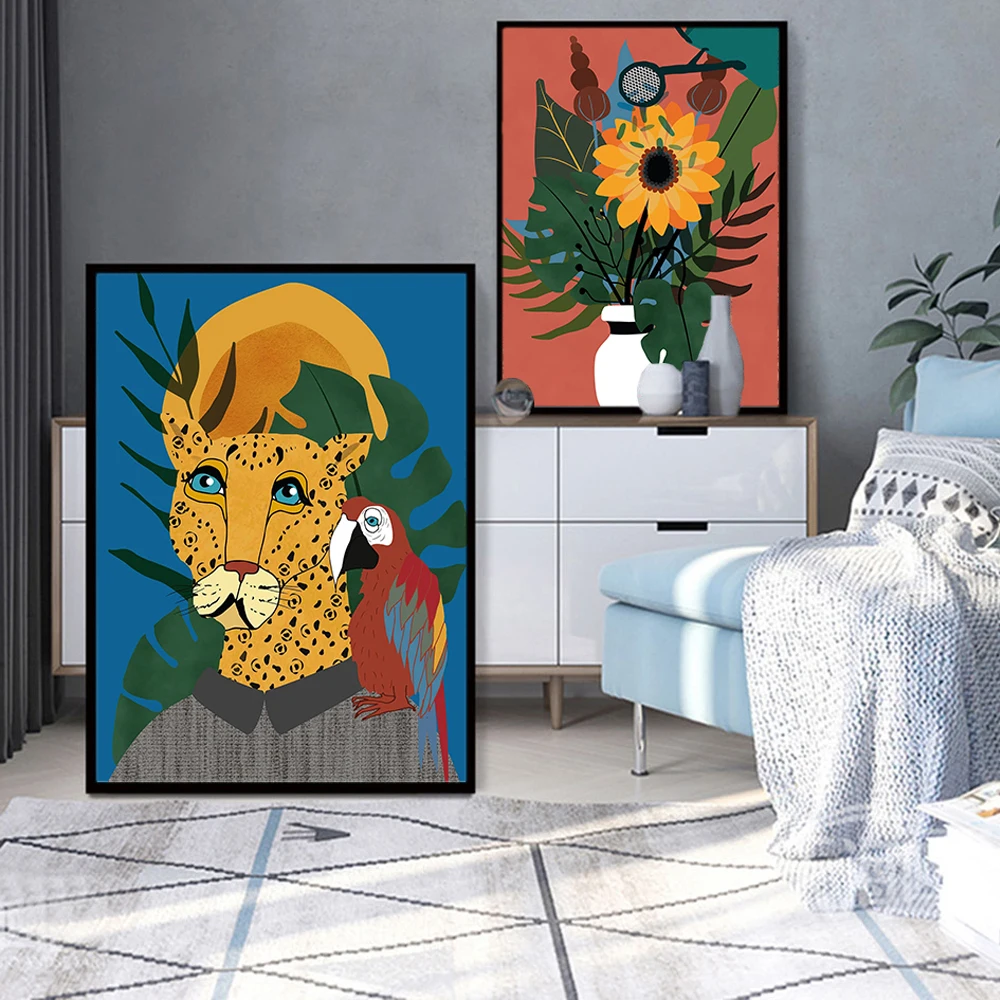 

Modern Abstract Flowers Plants Lion Wall Art Canvas Painting Picture Posters and Prints Gallery Aisle Unique Home Decoration