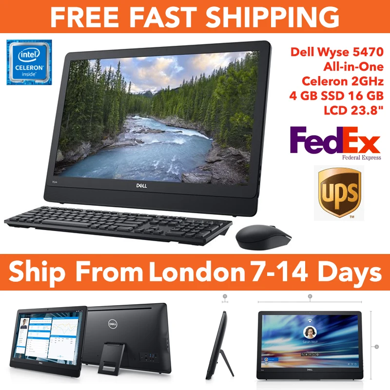 Dell Wyse 5470 All-in-One Laptop Desktop Computer 2GHz, 16GB SSD 2GB Memory Ship from London with FEDEX UPS