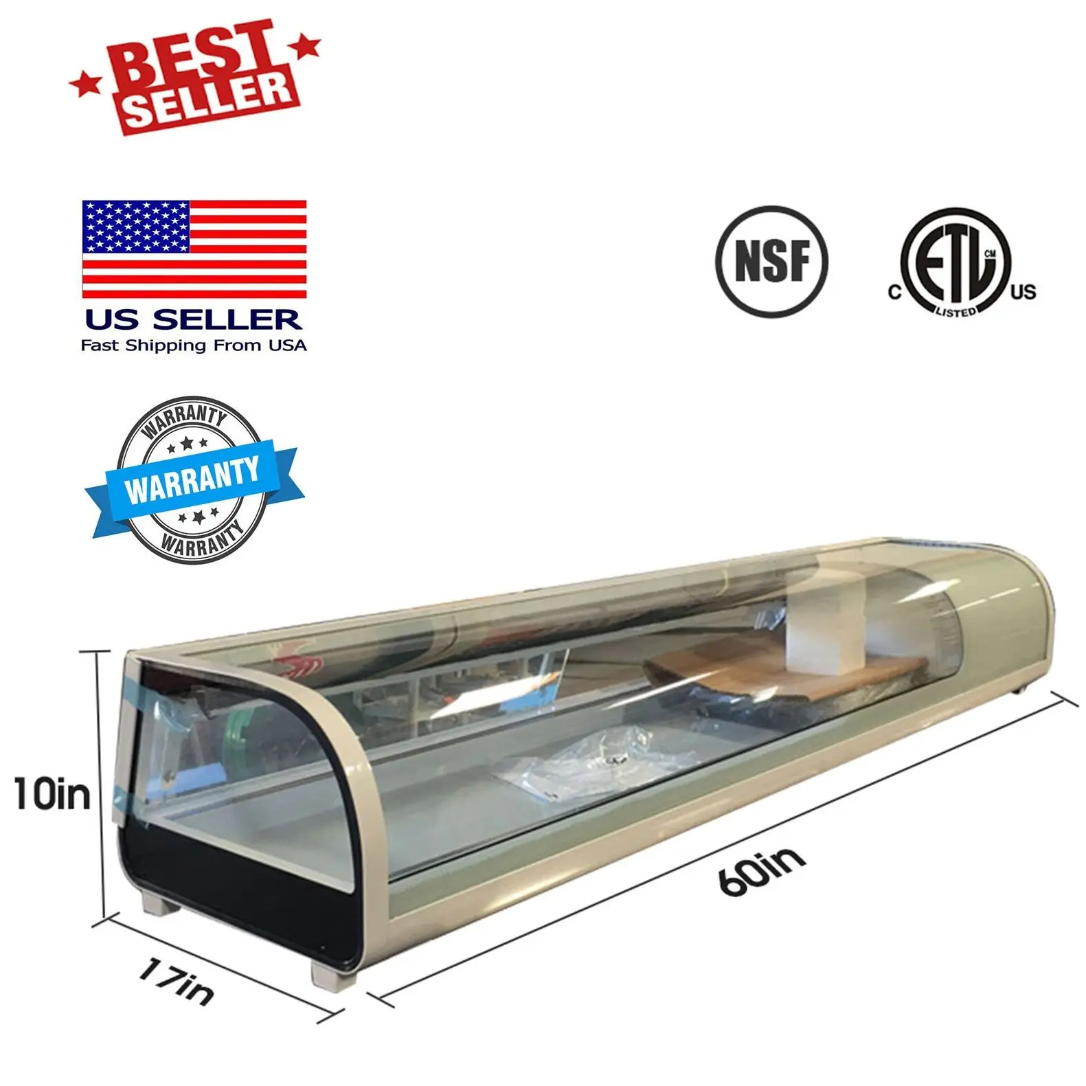 

NSF ETL NEW 53" Sushi Bar Sashimi Seafood Cooler Case Refrigerator Commercial RTS52L