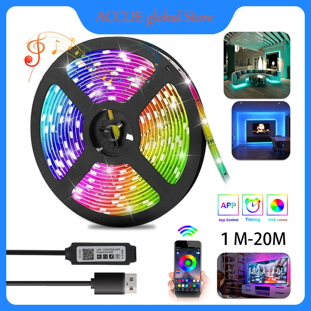 

USB Bluetooth светильник ная лента RGB5050, гибкий цветной фон, светильник м, 10 м, 15 м, 20 м, светодиодная лента для украшения комнаты, задсветильник свет, аксессуары для ТВ