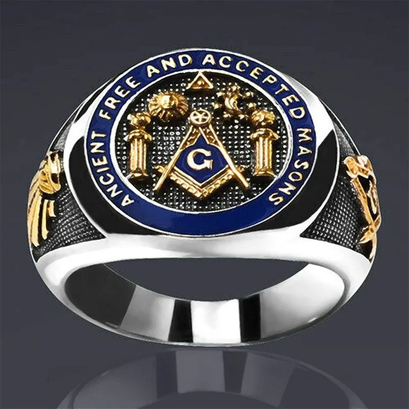 Trendy Religious Mason Freemasonry Rings For Men Silver Color Vintage Punk Hip Hop Men's Ring High Quality Party Jewelry Gift