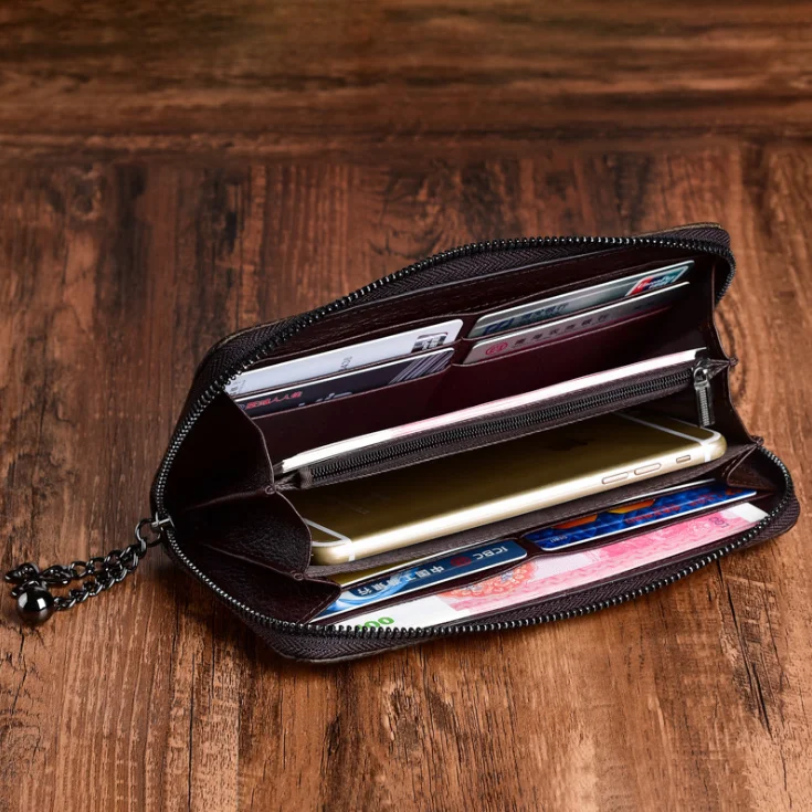 

New Wallet Leather Handbrushed Long Women's Retreat Wallet Women's Handhold Zipper Bag Embossed Handhold Bag