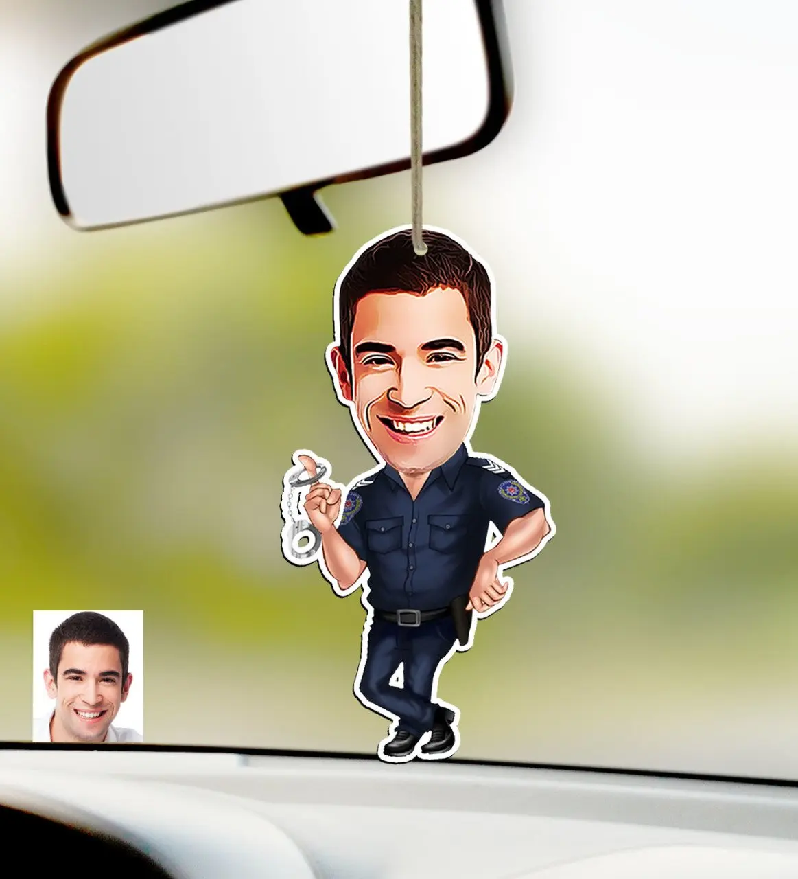 

Personalized Mr Polis Caricature Of Wood Car Rearview Mirror Süsü-2