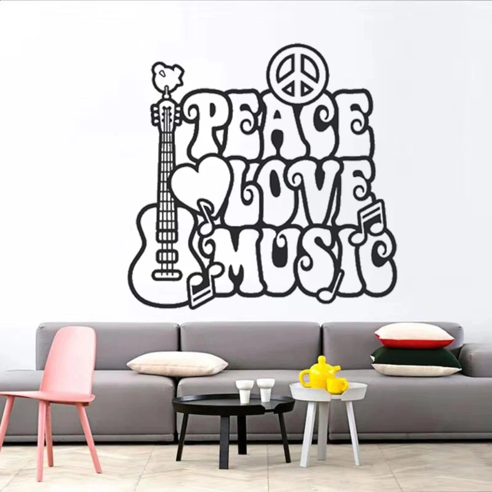 

Настенные наклейки для гитары, наклейки с мотивами мира, любви, музыки, цитаты, наклейки для детской комнаты, декор гостиной, фрески, Съемный Виниловый постер DW22288