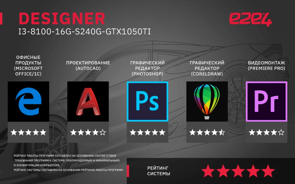 Системный блок e2e4 Designer i3 8100 16Гб 240Гб SSD 1Тб HDD GTX 1050Ti DOS 16G S240G GTX1050Ti|Системные блоки| |
