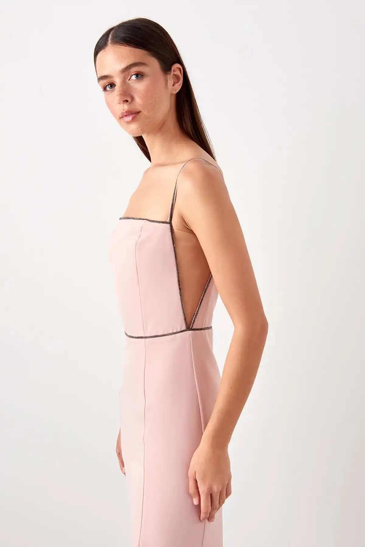 

BEYON WOMEN POWDER COLORED ACCESSORY DETAILED DRESS WITH LONG SLEEVE LONG SLEEVE DETAILED BOTTOM SLEEVE DETAILED DRESS INVITE