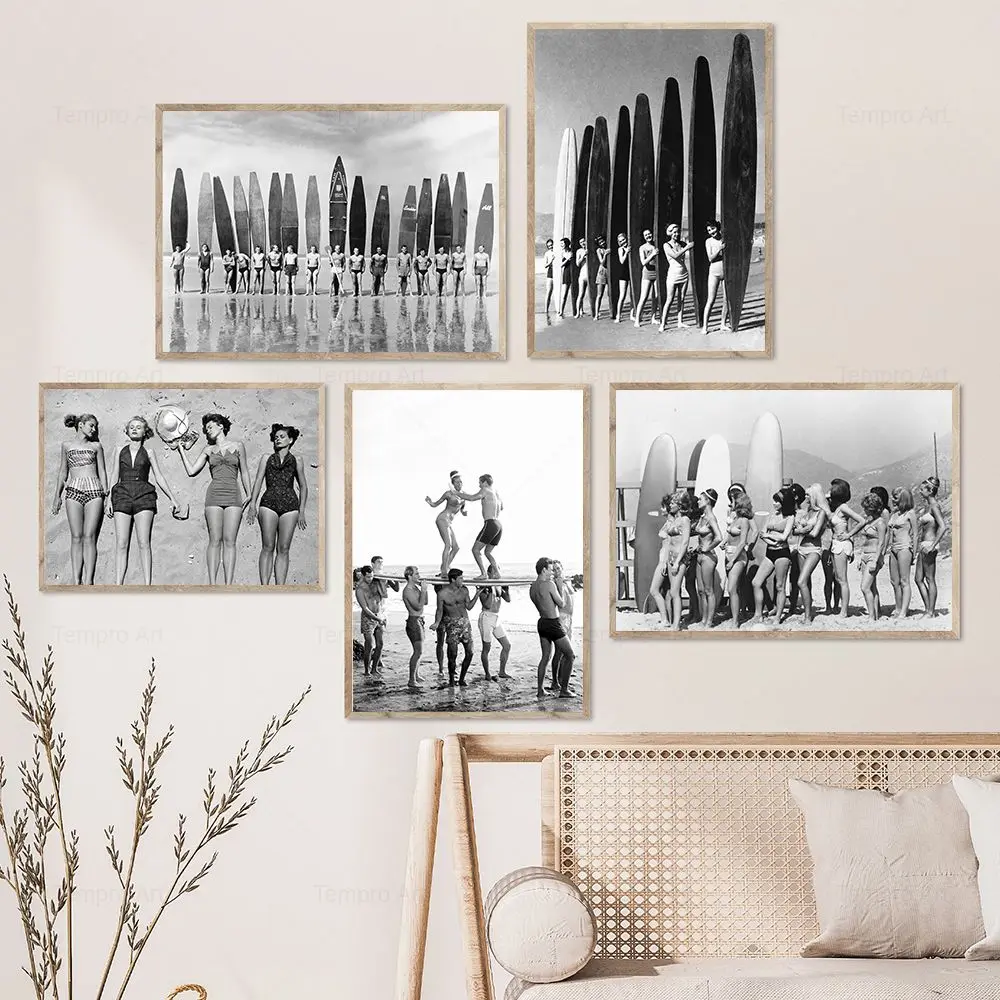 

Vintage Surf Photo Print Surfers Beach Party Retro Nordic Picture Canvas Painting Summer Sports Surfing Poster Home Wall Decor