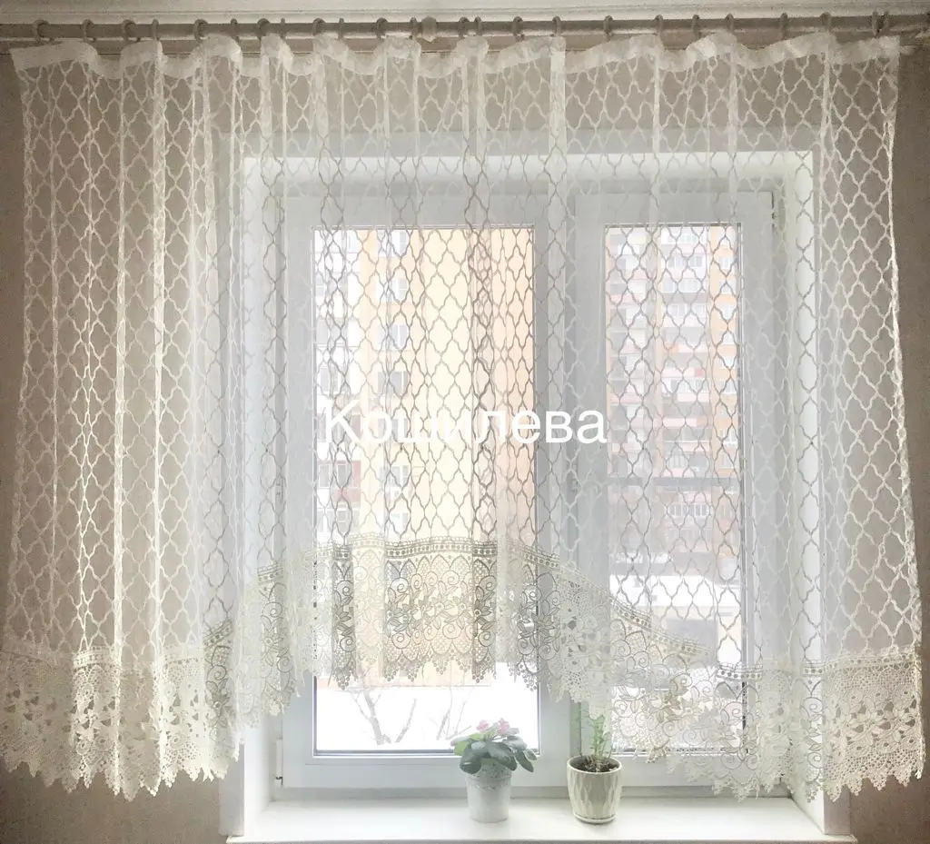 Тюль арка кухонная занавеска штора в столовую сетка с вышивкой и кружевом |
