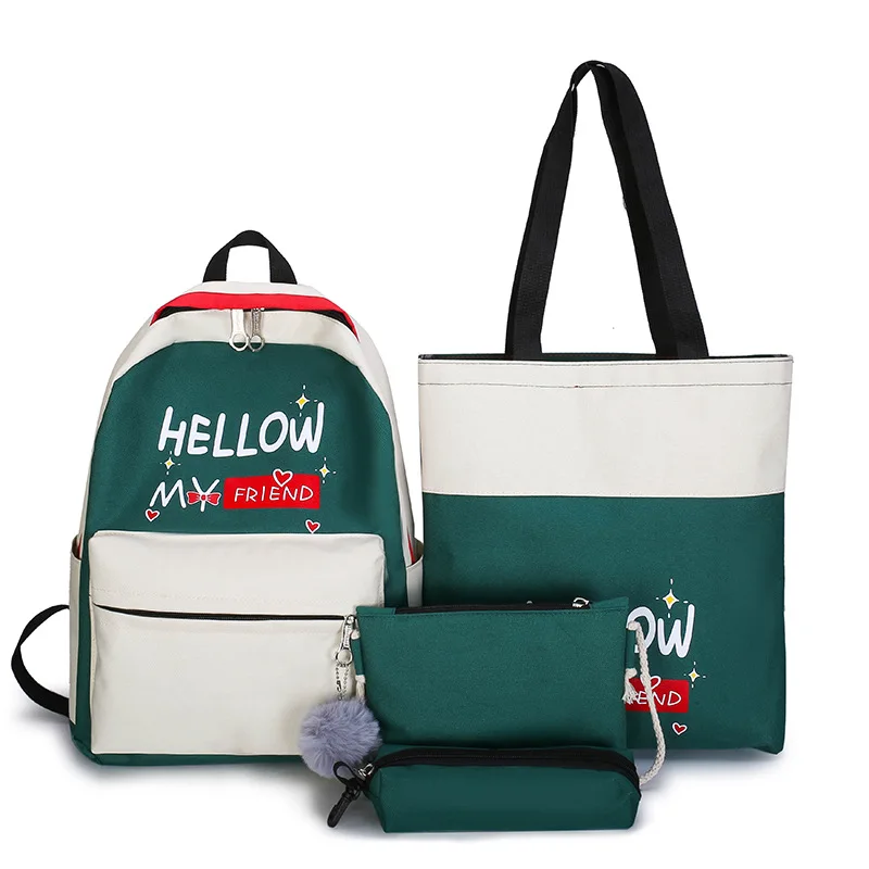 

4Pcs/Set Letter Print Large Capacity School Bags Pencil Case Tote Set 15.6-inch Laptop Backpack Unisex Travel Casual Rucksack