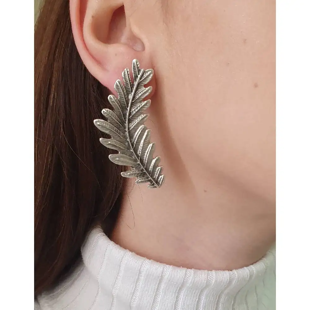 

Antique silver Plated Leaf Earrings