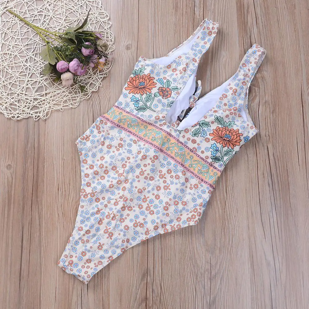 Женские Купальники с цветочным принтом бандажные цельные бикини элегантные