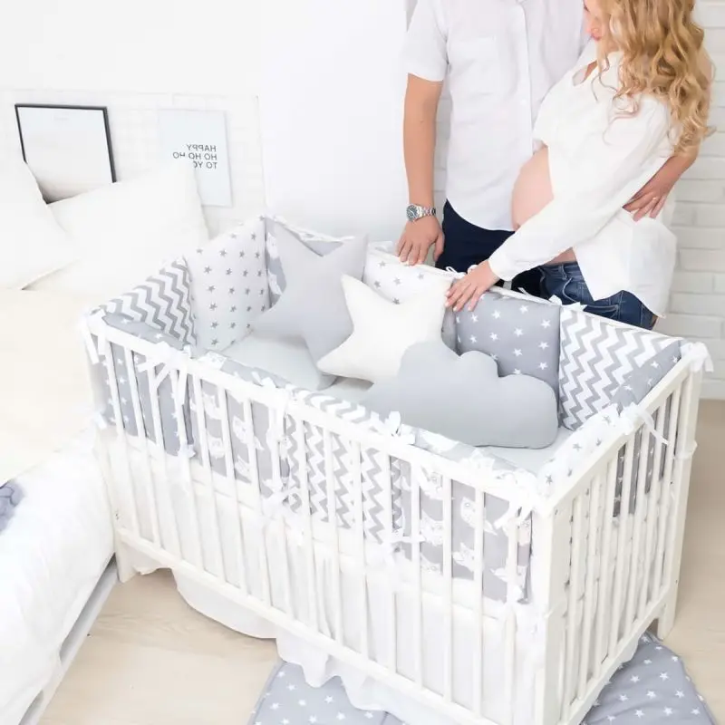 12шт./компл.! Бортики в кроватку Walters &quotСерое Ассорти&quot защита для кроватки