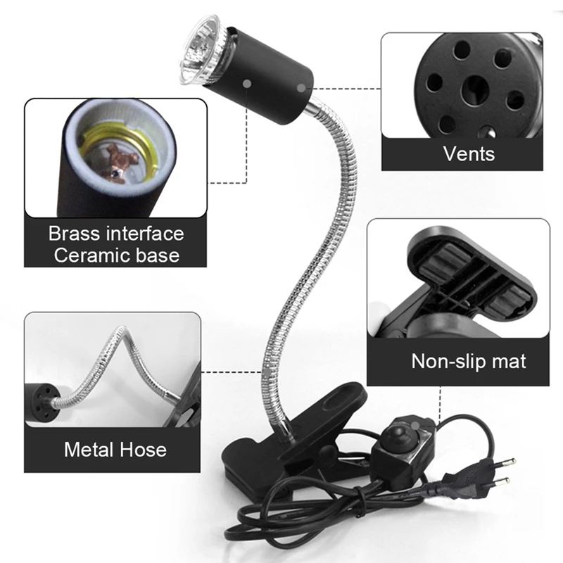 LEDGLE Pet Heat Lamp UVA UVB Reptile Turtle 25W & 50W E27 Bulb Lighting Clamp for Lizards Snakes Chameleon | Дом и сад