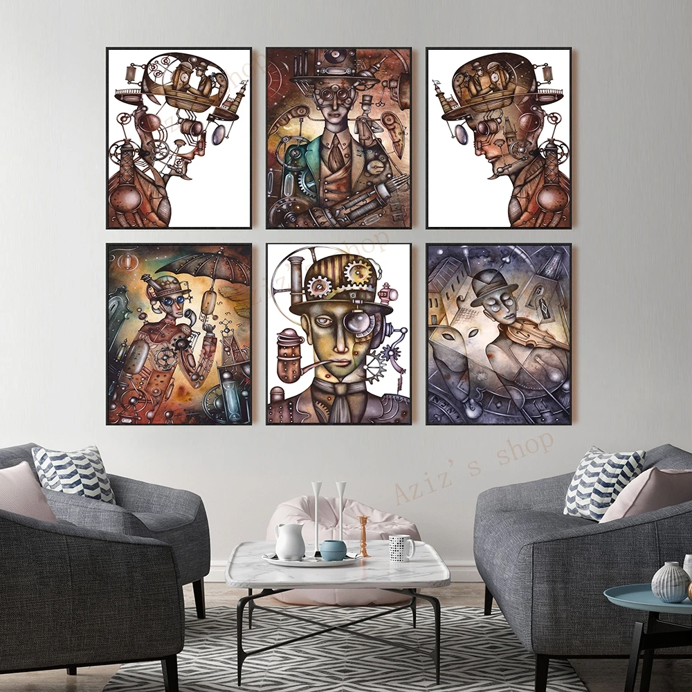 Механическая картина в стиле стимпанк Настенная печать музыкальная студия