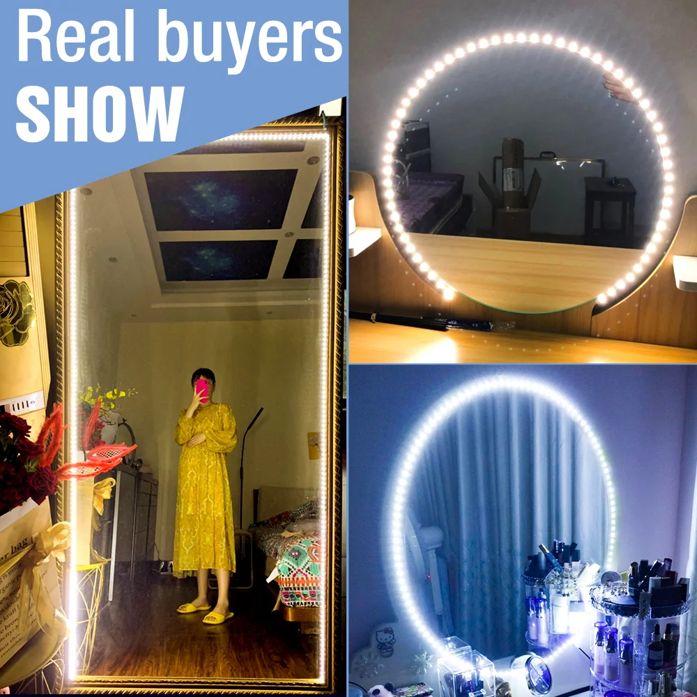 

5V Makeup Mirror Lamp Tape LED Vanity Light Strip Hollywood LED Dressing TableWall Lamp USB Touch Dimmable Light Bathroom Bulbs