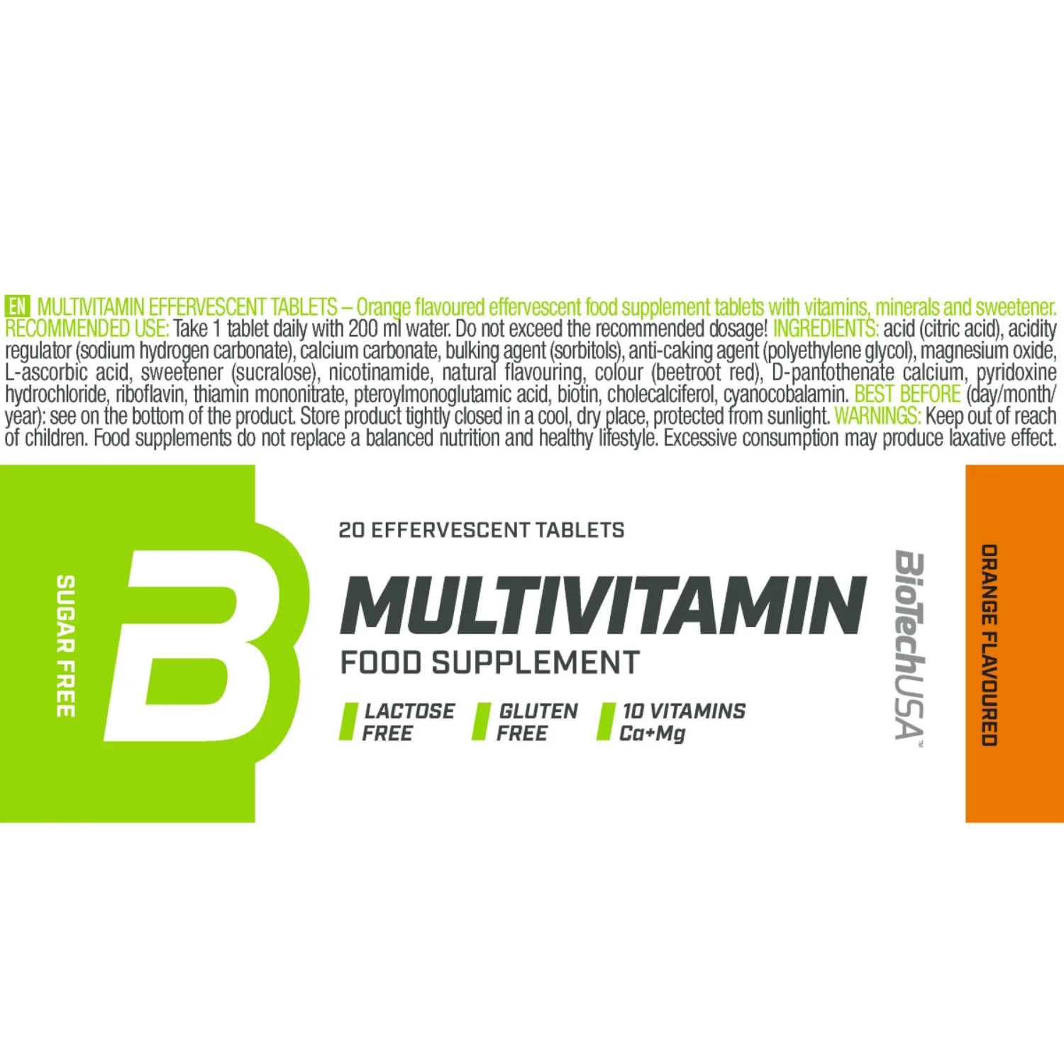Мультивитаминный комплекс / BioTechUSA Multivitamin Effervescent 20 таб Апельсин | Красота и