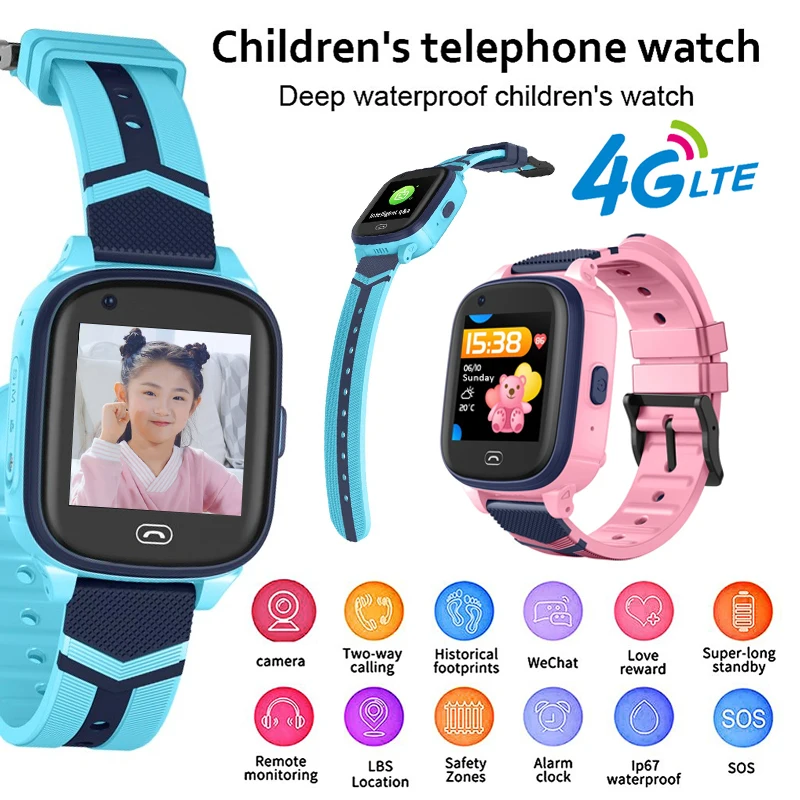 Детские умные часы 4G GPS сенсорный экран SOS SIM телефонные звонки водонепроницаемые