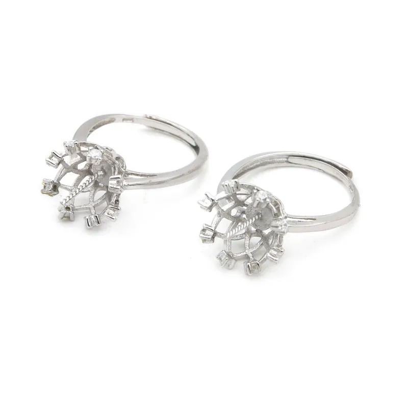 

925 Sterling Silver Platinum Plated 18.5mm Adjustable Ring Base Setting Tray 4mm For Half Drilled Beads