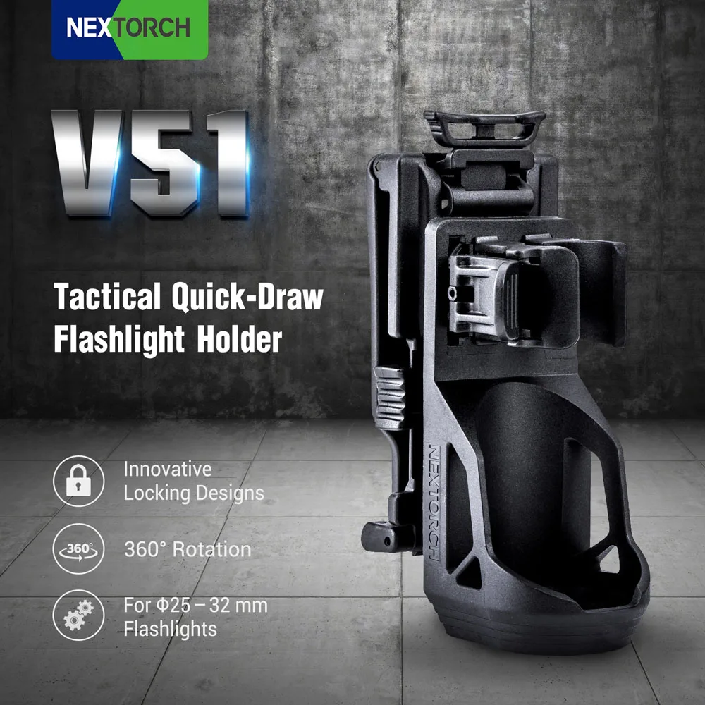 NEXTORCH V51 Tactical Flashlight Holster 360 Degree Angle Rotation Locking System Pouch Suit for 1