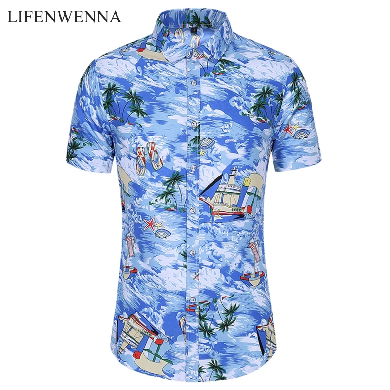 

Мужская летняя рубашка 5XL, 6XL, 7XL, новая модная рубашка с коротким рукавом и цветочным принтом, мужские пляжные Гавайские топы, Мужская блузка, 2020