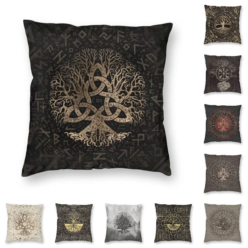 

Tree Of Life With Triquetra On Futhark Pattern Cushion Cover Velvet Cute Pillow Cases For Sofa Home Decor Throw Pillow 40*40cm