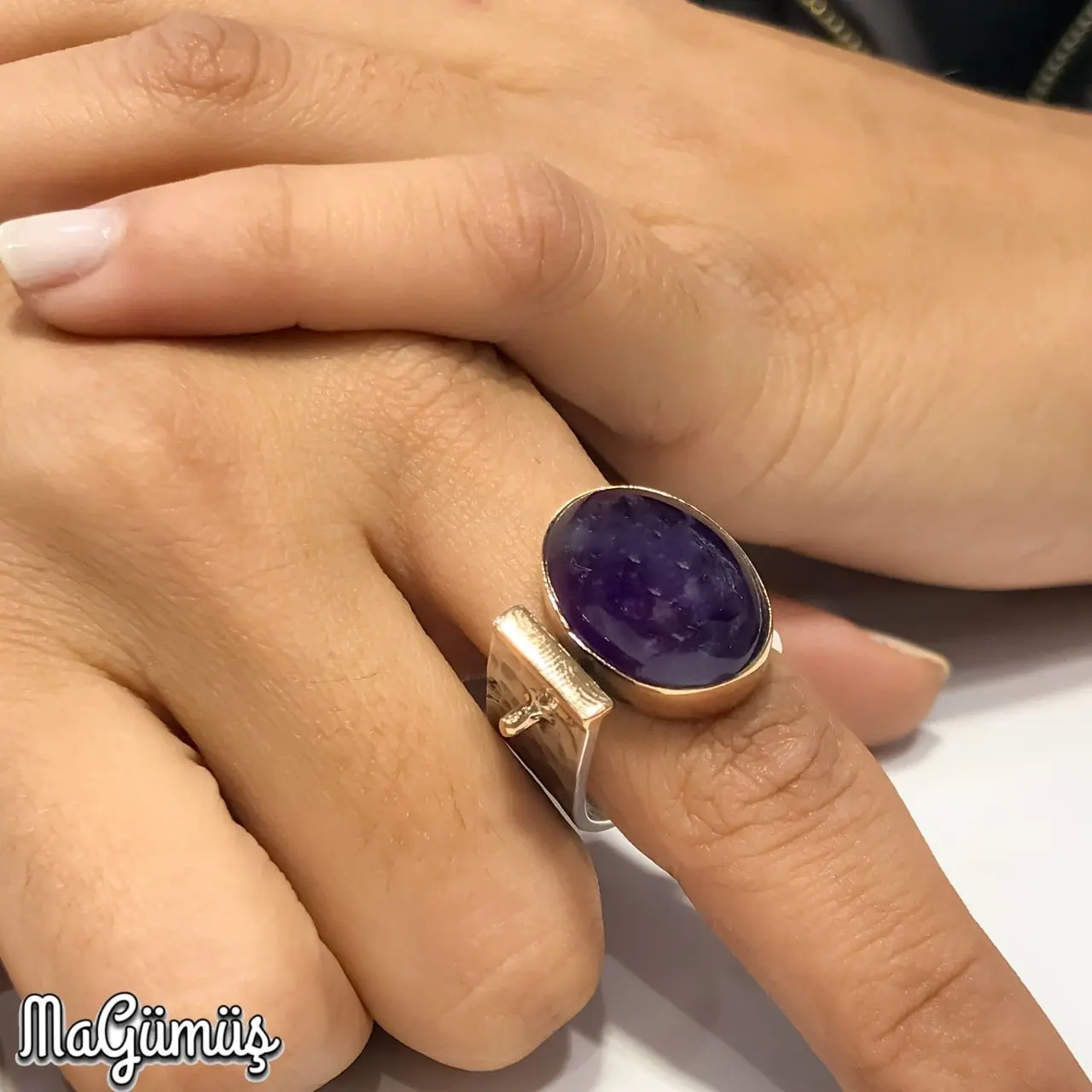 Новый дизайн натуральный аметист камень ручной работы серебряное кольцо|Кольца|