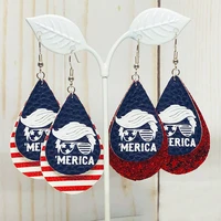 new trump 2020 navy white merica printed striped leather earrings glitter double layer teardrop earrings make your order