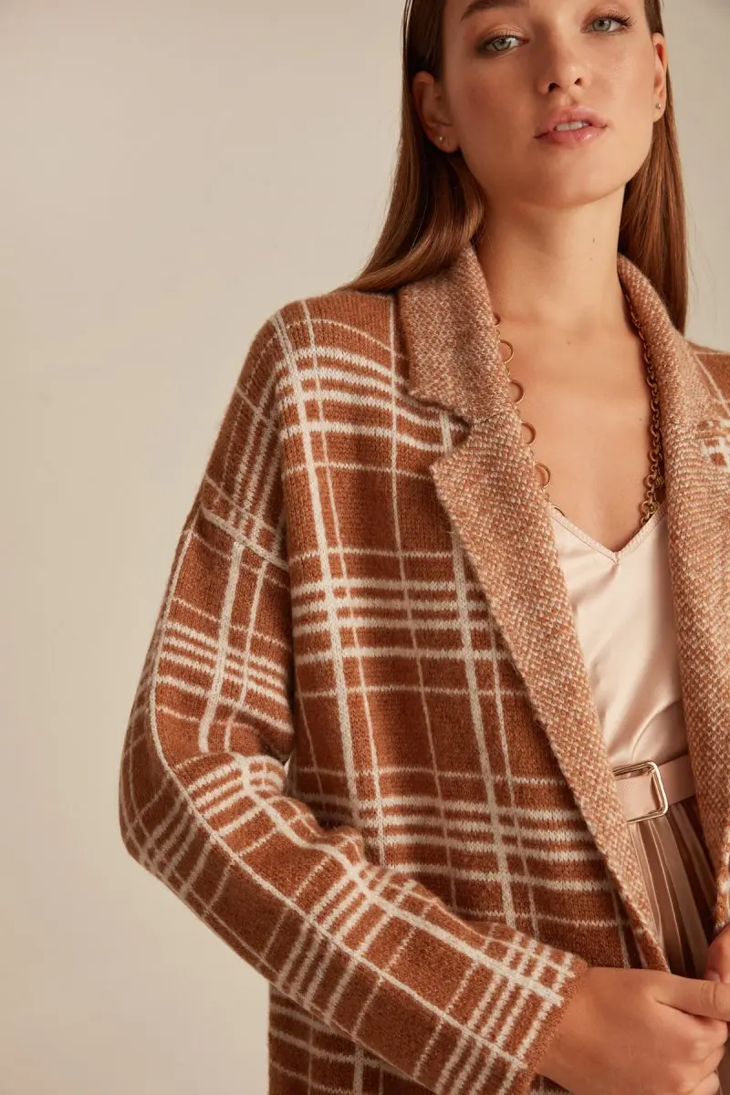 Joinus клетчатый вязаный кардиган для девочек с цветочным принтом и карманами