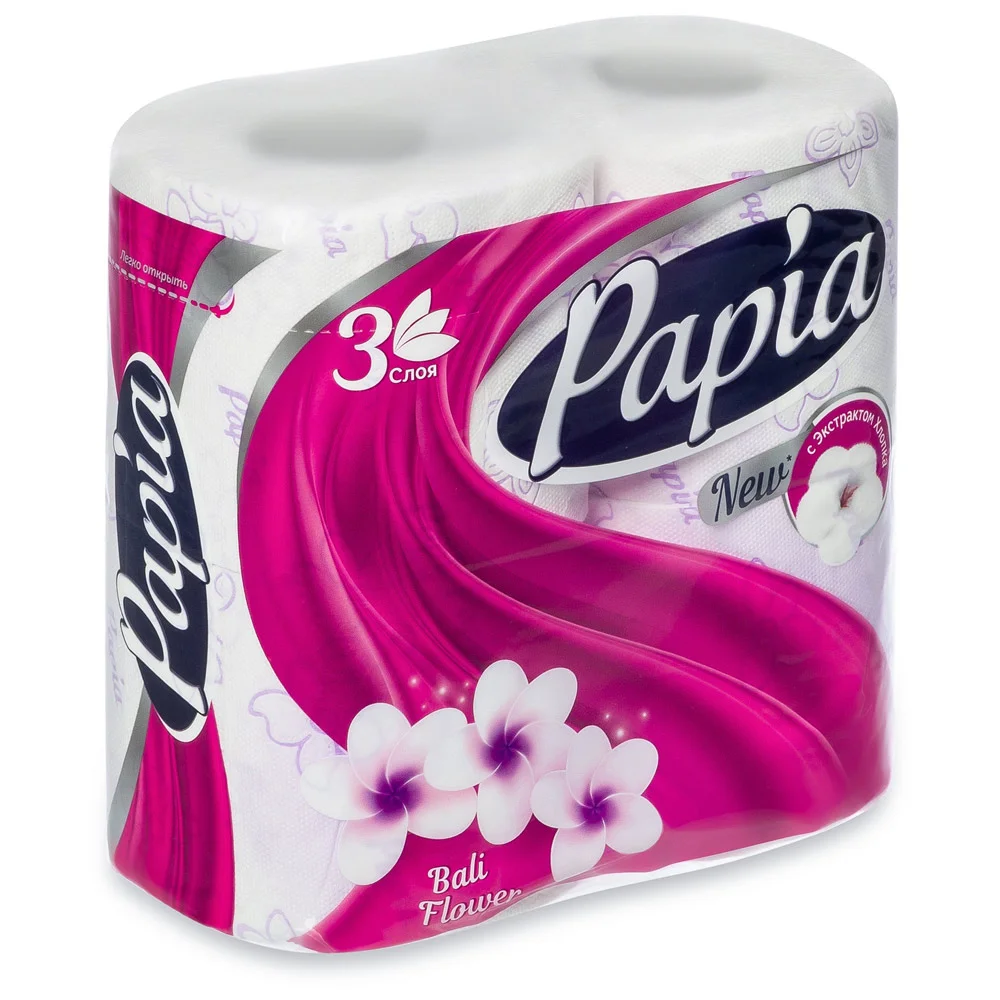 PAPIA Туалетная бумага Цветы Бали 3 слоя 4 рулона | Красота и здоровье