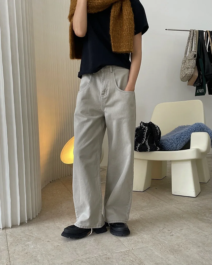 new woman straight grey classic jeans