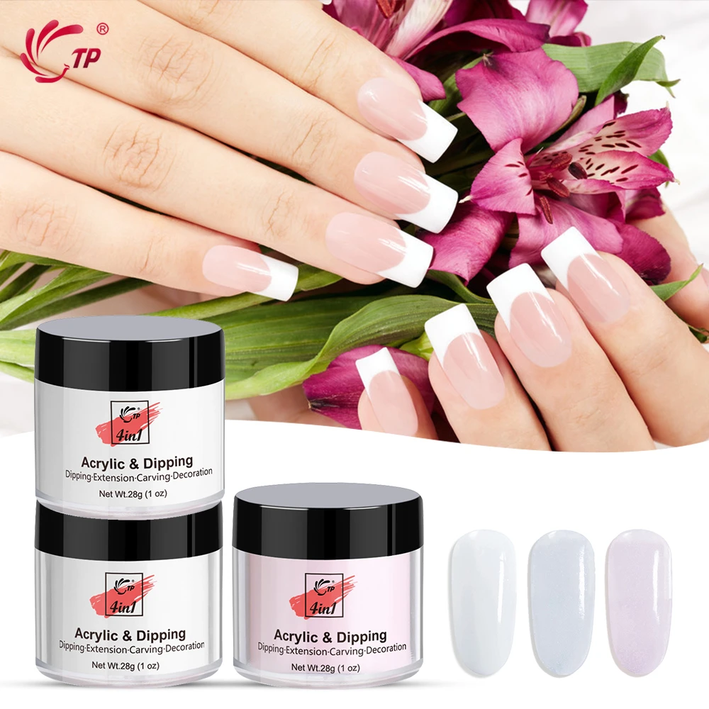 

TP 28g 1oz 4in1 Acrylic Nail Dipping Powder Natural Dry No Lamp Cure Pink Clear French White Carving Extension Dip powder Decor