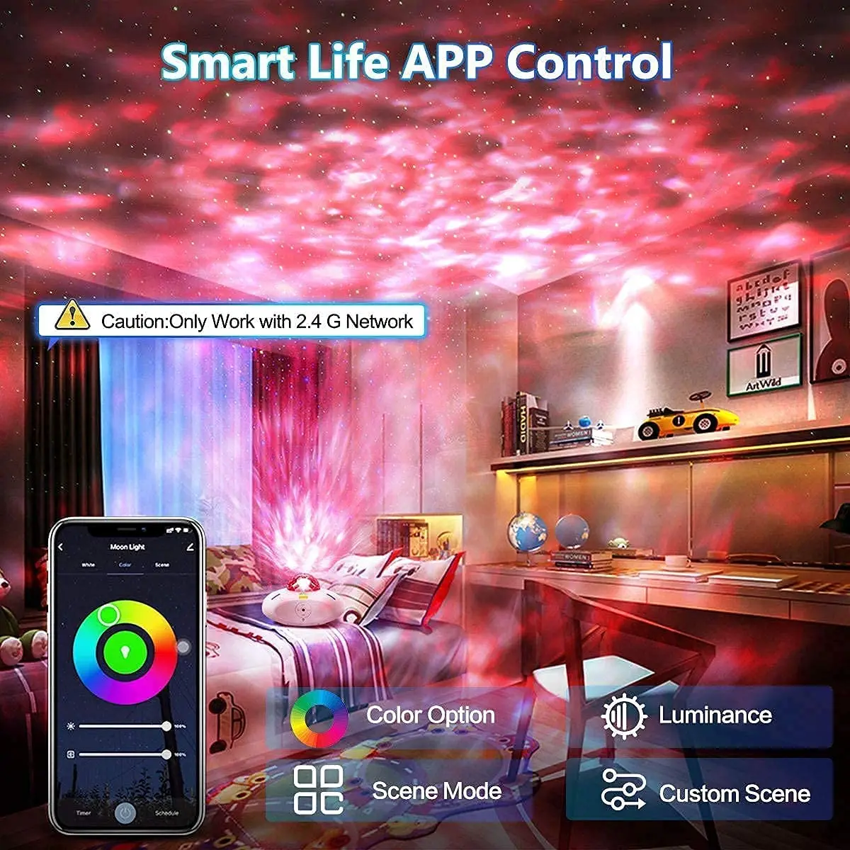 Цветной Галактический проектор океанской волны Звездный ночной Светильник