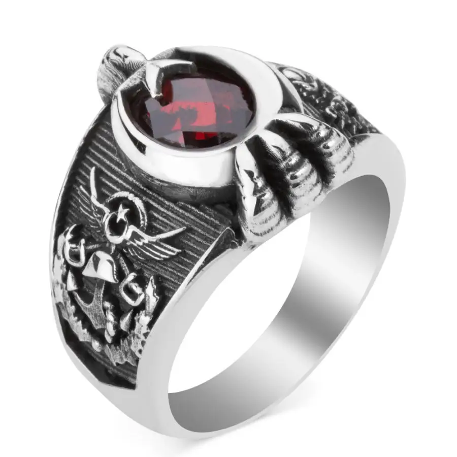 

Винтажное кольцо с красным цирконом и полумесяцем, украшение в виде звезды, османское кольцо в стиле герба, ручная работа, мужское ювелирное...