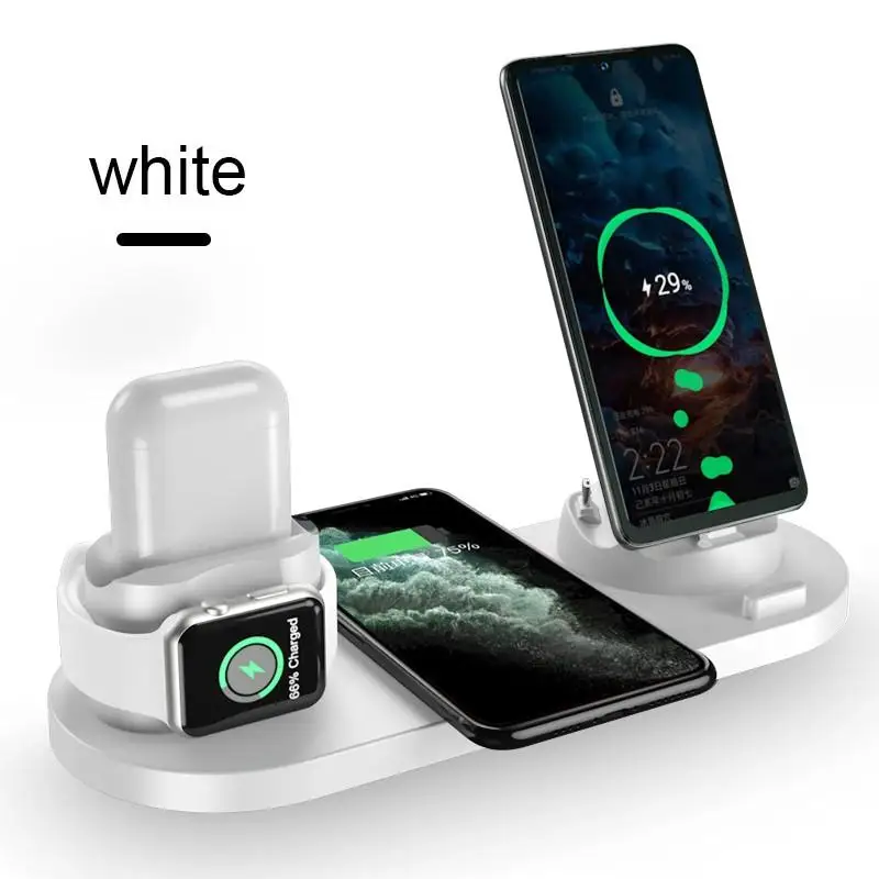 

2021 6 in 1 Fast Wireless Charger Stand for iPhone/Android/Type-C USB Phones 10W Qi Fast Charging For Apple Watch AirPods Pro