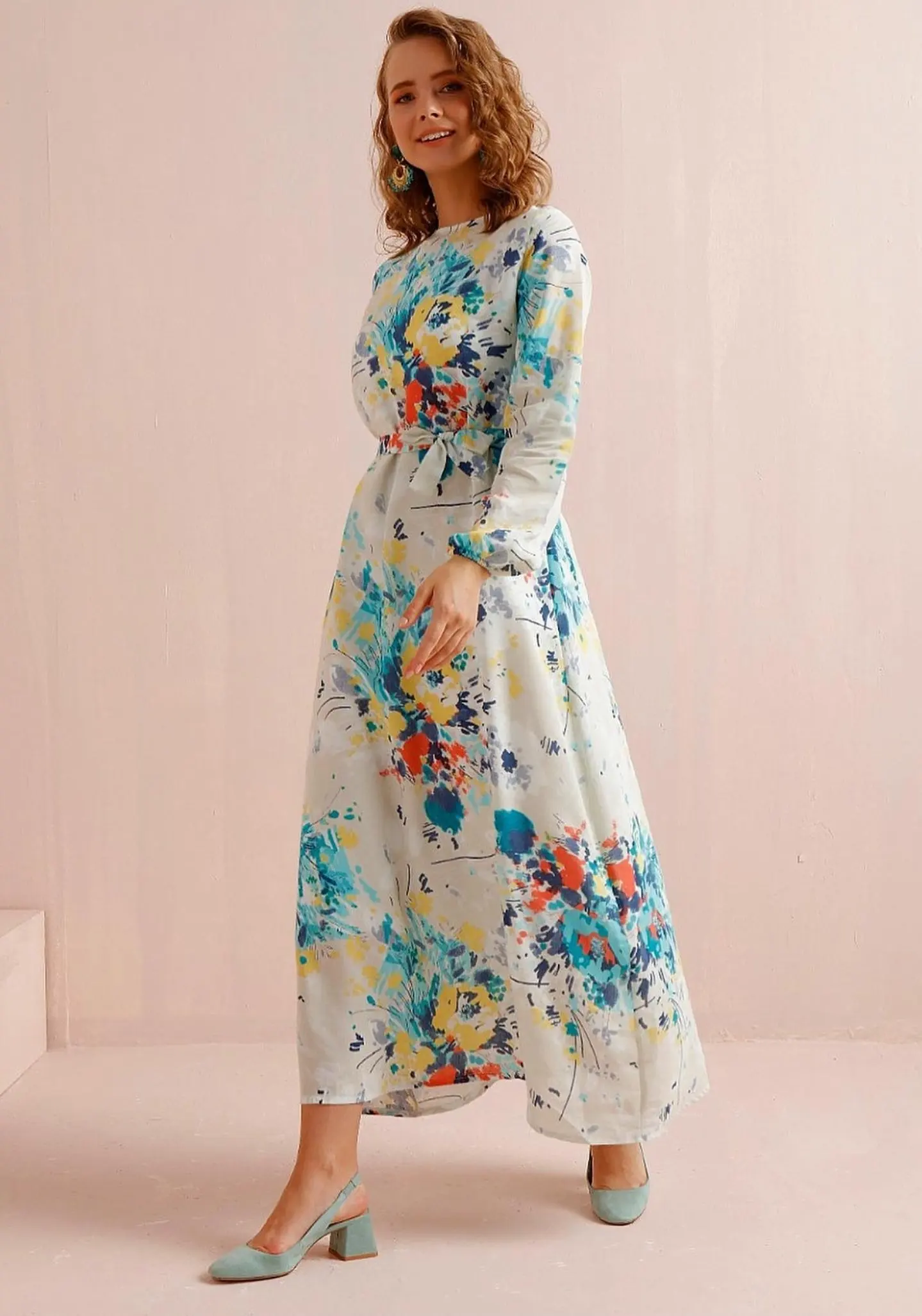 Женское длинное платье, белое льняное платье с рисунком масляной живописи, стильная мусульманская одежда для женщин, Катар, Турция, 2022
