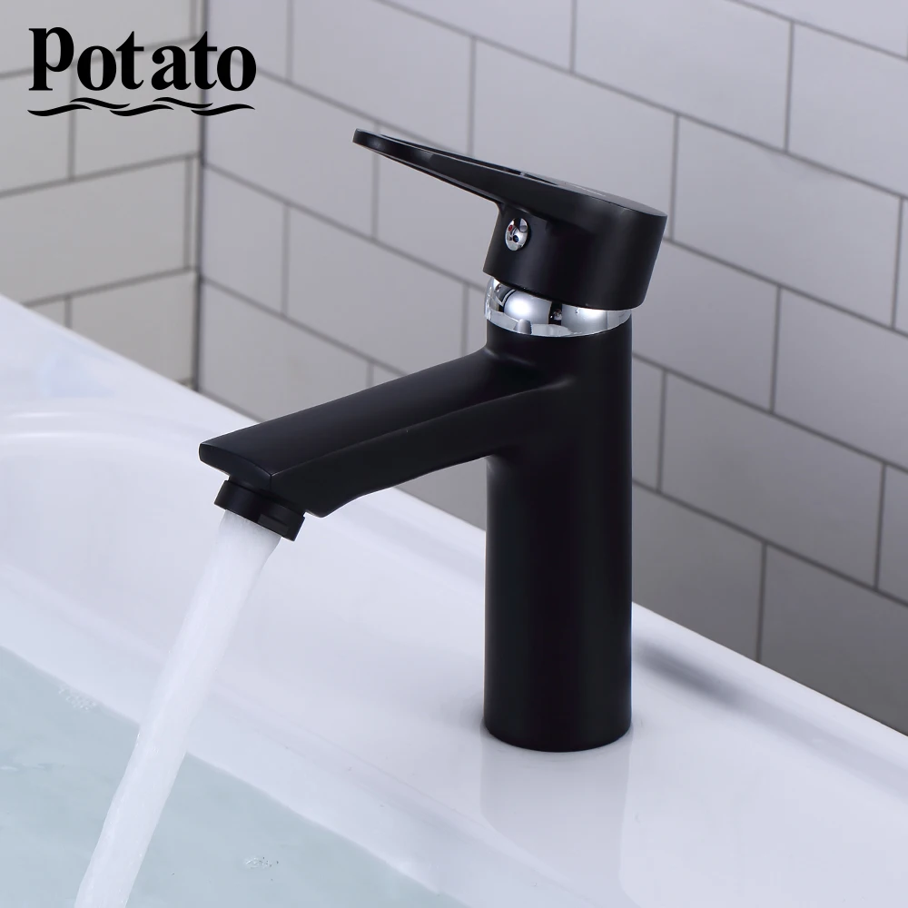 Potato Кран для красок кран раковины черный смеситель горячей и холодной воды с