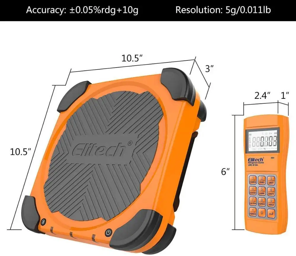 Elitech-b&aacute;scula electr&oacute;nica de recuperaci&oacute;n de carga inal&aacute;mbrica, balanza de fre&oacute;n, HVAC, Digital, con v&aacute;lvula de carga, refrigerante, LMC-310A-4