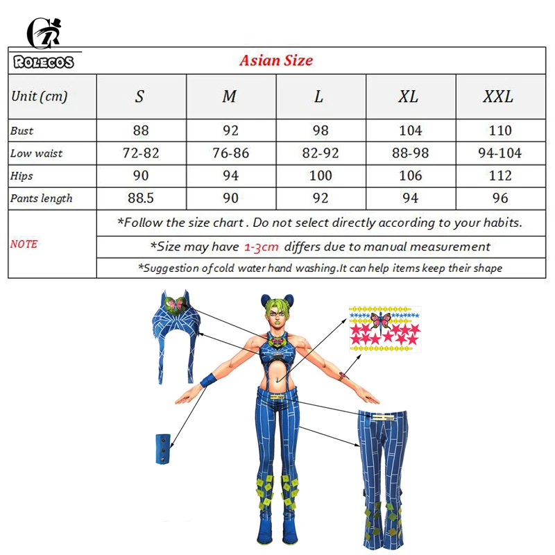 

ROLECOS JoJo's Bizarre Adventure Cosplay Jolyne Cujoh Cosplay Sexy Costume Anime Jolyne Cujoh Costume Sexy Tops Pants Bracelets