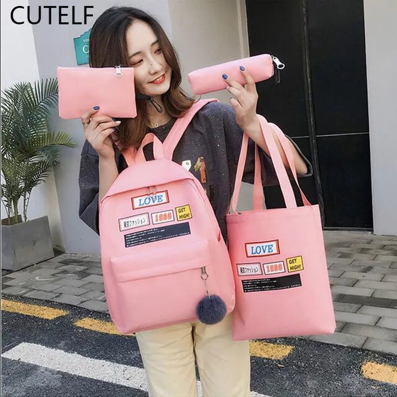 Комплект из 4 предметов маленький холщевый рюкзак для девочек школьные сумки