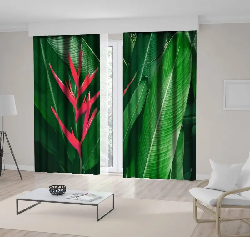 Занавеска экзотический цветок цветет тропическая листва лес большой лист