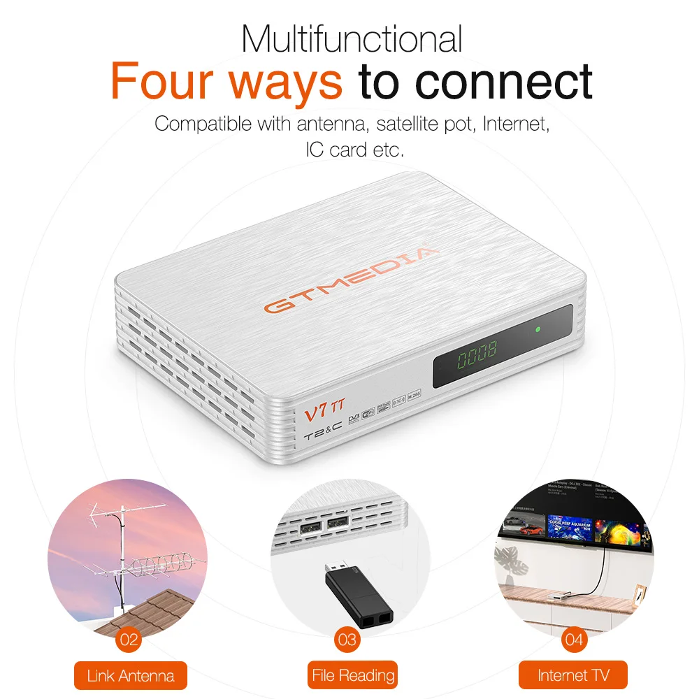 GTMEDIA V7 TT DVB-T2/T DVB-C Terrestrial TV Receiver HD Digital Tuner Receptor H.265 With USB WiFi Antenna Satellite Decoder | Электроника