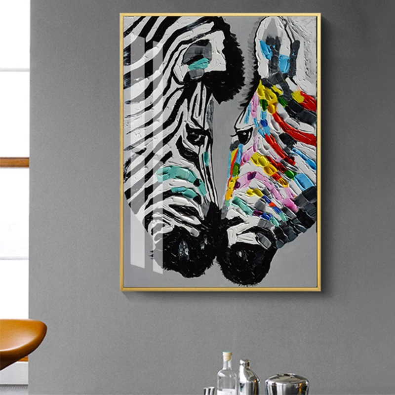

Modern Colorful Zebra Animals Abstract Printed Canvas Painting Poster and Prints Wall Art Pictures for Living Room Home Decor