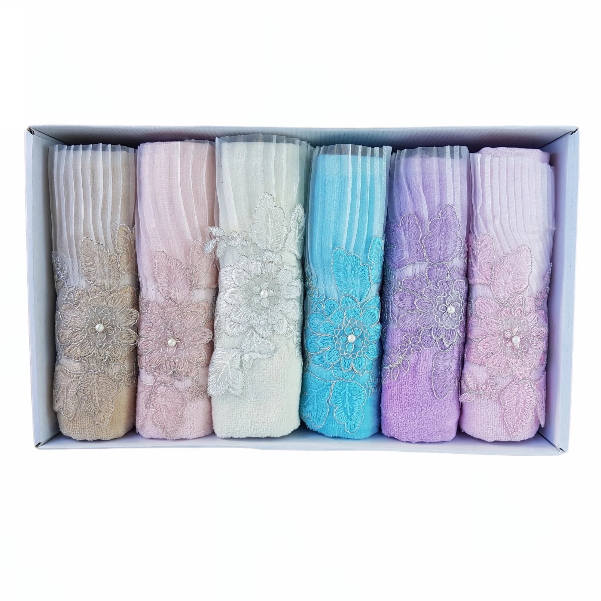 

Madem 50*90 Cm 6 Pcs/Packs Towel Set High Quality %100 Cotton Lace Pattern Thick Soft Super Absorbent Turkish Face Hand Bathroom