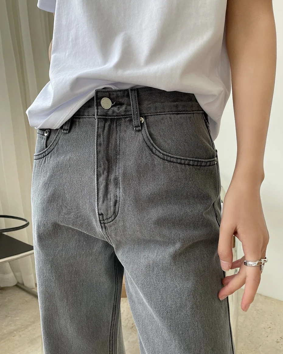 spring woman straight stretch grey long jeans