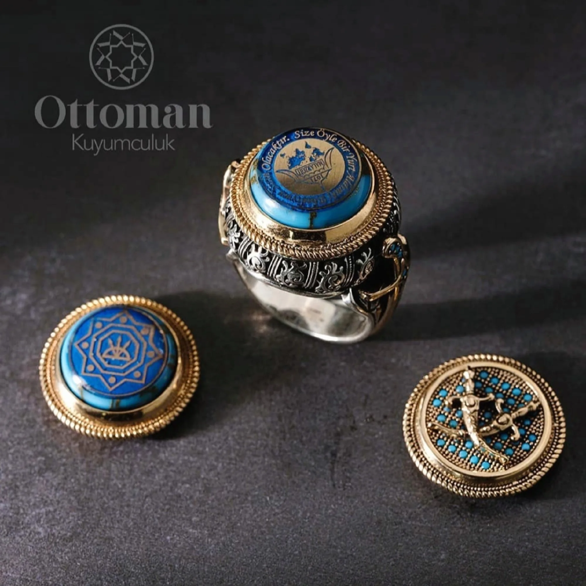 Blue Amber Stone Silver Ring, Micro Stone Ring, Three Head Ring, Adjustable Ring, Handmade Ring, Sword Ring, Turban Ring, Turkis