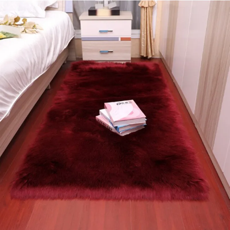 

Shaggy Carpets For Living Room Bedroom Modern Black Solid Color Plush Floor Fluffy Mats Kids Room Faux Fur Area Rug Non-slip Mat