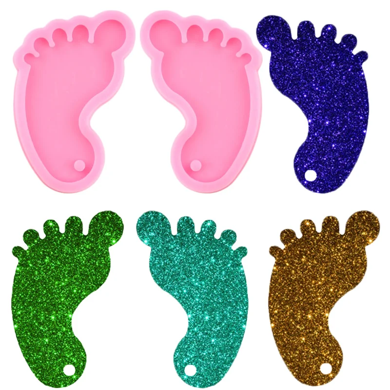 2 Pieces Baby Foot Silicone Mold Necklace Jewelry Epoxy Resin Molds Custom Keychain Mould Charms Moulds Cake Decorating Tools