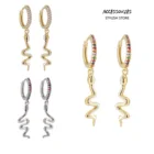 Позолоченные Заполненные серьги серьга со змеями для женщин, с разноцветными с украшением в виде кристаллов, трендовая Новинка маленькие серьги